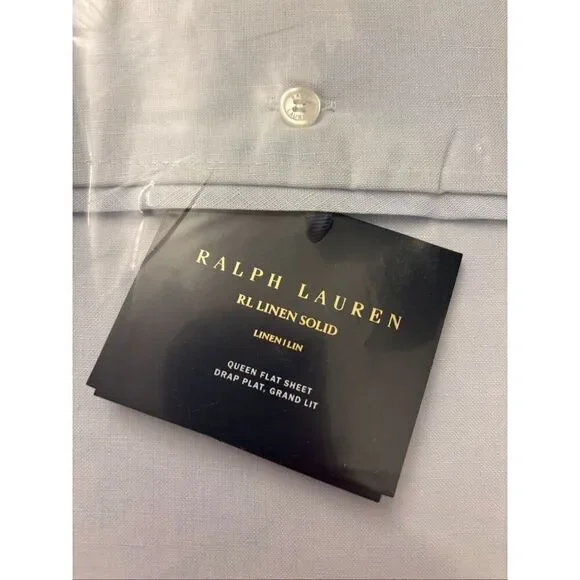 NEW Ralph Lauren Home RL Linen Solid Sheeting, true sky blue queen flat sheet, $ - Picture 2 of 6